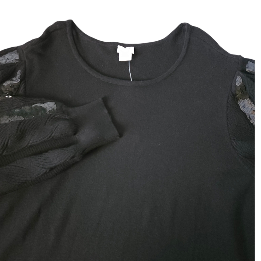 Chico’s Black Sequin Sleeve Sweater 4 US XXL  Pullover Knit‎ Top  Holiday Party
